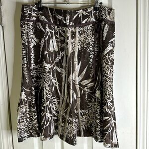 100% Ramie Linen Brown Tan Floral Skirt Size 14 Separates New York City Design
